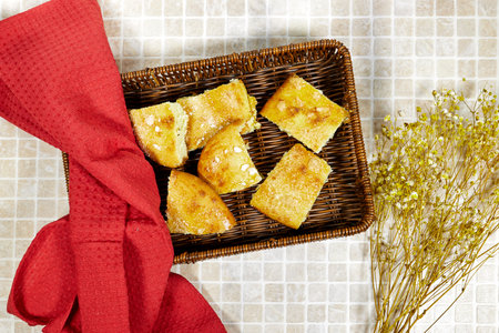 homemade algerian cookies named  kaak in arabic  for holidays like eid or ramadan with gypsophila...