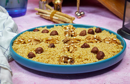 tamina is the name of algerian food is base with semolina and honey, this is a tradition sweet food...