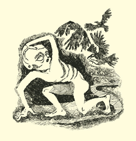 black birds pursue a person traveling on the roadのイラスト素材