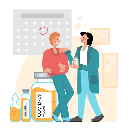 Prevention injection, immunization. infection treatment. The doctor talks about the importance of vaccination. Vaccination.のイラスト素材
