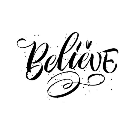 Lettering with dots Believe on a white background. Isolated vector. Text for postcard, invitation, T-shirt print design, banner, motivation poster.のイラスト素材
