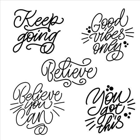 Good Vibes and positive thoughts letterings and other elements. Great lettering and calligraphy for greeting cards, stickers, banners, prints and home interior decor. Isolated vectorのイラスト素材