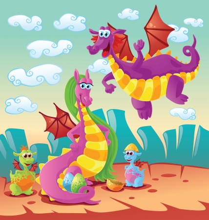 dragon family sceneのイラスト素材