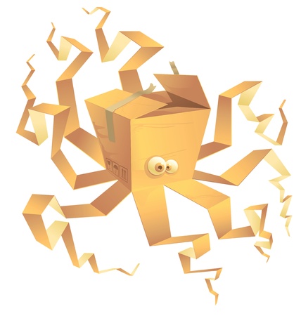 vector illustration, a cardboard box mixed with an octopusのイラスト素材