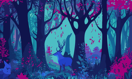 Whimsical vector scene featuring an enchanted forest illustration Artのイラスト素材