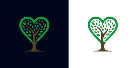 Green tree logo design. Nature and environment symbol. Vector illustration. Heart Tree Logo iconのイラスト素材