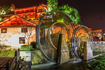 Watermill in Lijiang, Yunnan, China.It is the Lijiang old town signs.