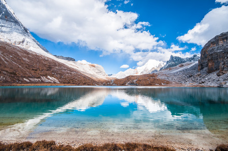 Milk Lake in Yading national level reserve, Daocheng, Sichuan Province, China.の写真素材
