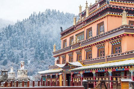 Winter landscape and tibetan monastery in Zhongdian,Yunan,China.の写真素材