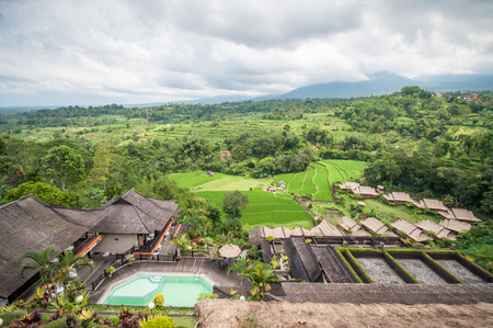 Bali, Indonesia, April 22,2010 : View of Saranam Eco Resort and restuarant and rice terrace flied in Bali,Indonesia.のeditorial素材