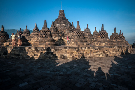 Yogyakarta,Indonesia - April 27,2010 : Tourist visiting   Borobudur Temple at morning  in Yogyakarta Java Indonesia. Borobudur Temple is one of the most visited temple in Indonesia.のeditorial素材