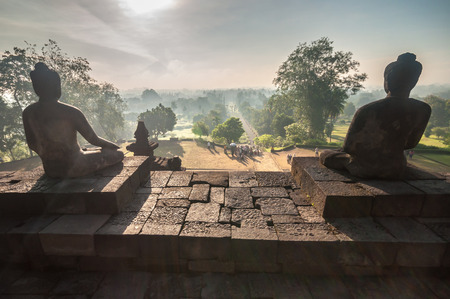 Yogyakarta,Indonesia - April 27,2010 : Tourist visiting   Borobudur Temple at morning  in Yogyakarta Java Indonesia. Borobudur Temple is one of the most visited temple in Indonesia.のeditorial素材