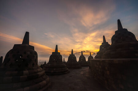 Borobudur Temple at sunrise, Yogyakarta, Java, Indonesia. (silhouette scene)の写真素材