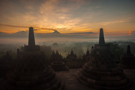 Borobudur Temple at sunrise, Yogyakarta, Java, Indonesia. (silhouette scene)の写真素材