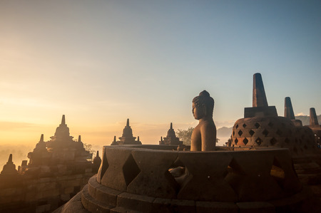 Borobudur Temple at sunrise, Yogyakarta, Java, Indonesia. (silhouette scene)の写真素材