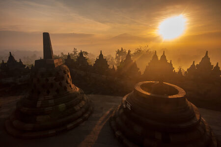 Borobudur Temple at sunrise, Yogyakarta, Java, Indonesia. (silhouette scene)の写真素材
