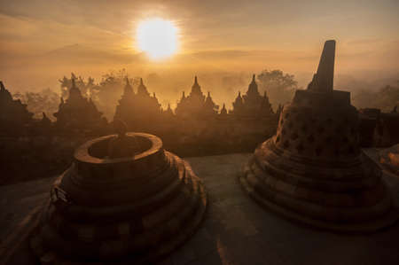 Borobudur Temple at sunrise, Yogyakarta, Java, Indonesia. (silhouette scene)の写真素材
