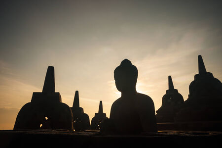 Borobudur Temple at sunrise, Yogyakarta, Java, Indonesia. (silhouette scene)の写真素材