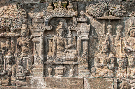 Buddhist Carving Arts wall at in Borobudur Temple, Yogyakarta, East Java Indonesia.の写真素材