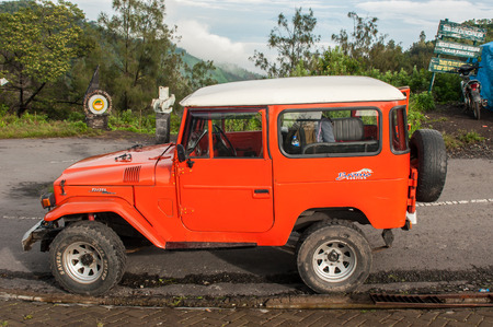 Java,Indonesia-Arpil 25,2010 : Tourists 4x4 Jeep for tourist rent at Mount Bromo,The active Mount...
