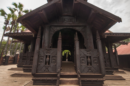 Ancient teak monastery of Bagaya Kyaung,built in 1838, in Inwa, Myanmar.のeditorial素材