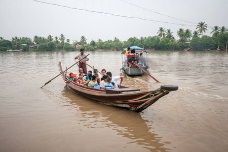Yangon, Myanmar - March 14, 2011: The boat transport from main land to Yele Phaya temple (Pagoda on a small island) in Syriam, Myanmar.のeditorial素材
