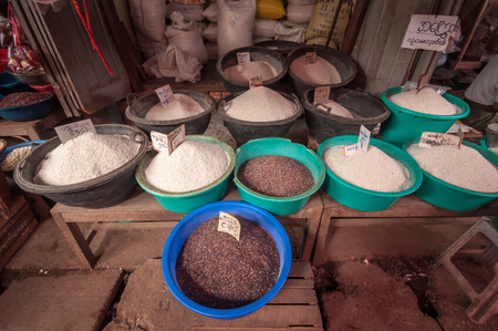 Thanlyin, Myanmar - March 14, 2011: The Myanmar market sell many kind of rice grain at street market  in Thanlyin, Myanmar.のeditorial素材