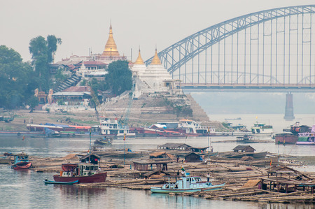 Sagaing,Myanmar-March 16,2011 : Landscape of Ayeyarwaddy river and Ava bridge in Sagaing ,Mandalay of Myanmar.のeditorial素材