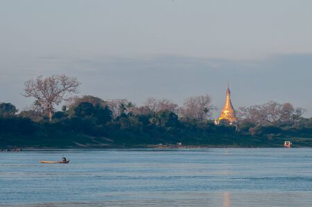 Sagaing,Myanmar-March 17,2011 : Landscape of Ayeyarwaddy river and Sagaing hill in Sagaing ,Mandalay of Myanmar.のeditorial素材