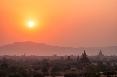 Sunset view plain of temple at Bagan ancient city located in the Mandalay Region of Burma, Myanma.の写真素材