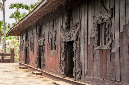 Ancient teak monastery of Bagaya Kyaungbuilt in 1838 in Inwa Myanmar.の写真素材