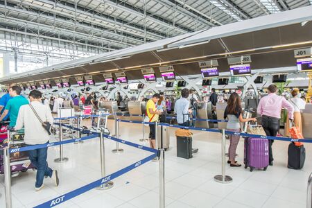 Bangkok,Thailand-August 31,2014 : Passengers arrive at check in desk  in Suvarnabhumi Airport  in...