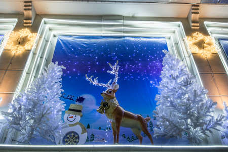 BANGKOK THAILAND - DECEMBER 07 : Christmas decorated with deer for Merry Christmas  Happy New Year 2014 at Peninsula plaza on December 07, 2013 in Bangkok, Thailand.のeditorial素材