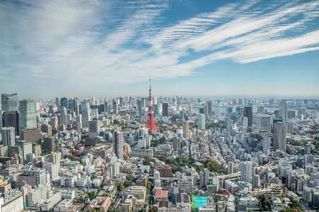 Tokyo, Japan - November 21, 2015:View of Tokyo tower in the Kanto region and Tokyo prefecture, Japan, the first largest metropolitan area in Japan. Downtown Tokyo is very modern with many skyscrapers.のeditorial素材