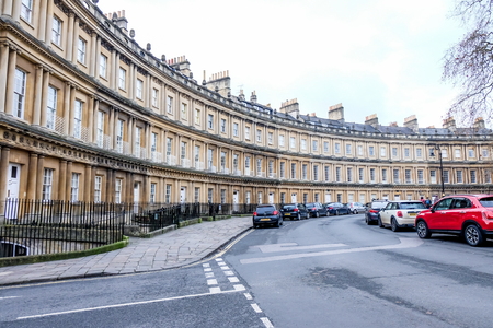 Bath, UK - December 18, 2016 : View of the  Circus, famous circular Royal Crescent building in Bath city ,United Kingdom.のeditorial素材