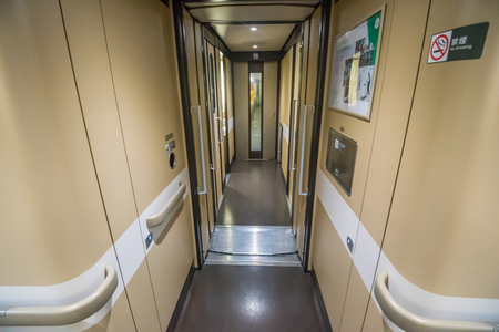 Sendai,Japan - October 23,2017 : Interior of standard class of E6 Series Shinkansen bullet train at Sendai station in Japan.のeditorial素材