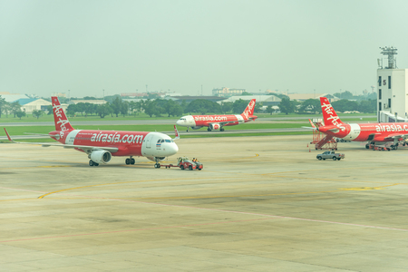Bangkok Thailand , April 2, 2018 : AirAsia flight in the Don Mueang international airport in Bangkok,Thailand.のeditorial素材