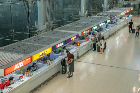 Bangkok,Thailand - April 13,2018 : The rent a car desk at arrival terminal of  Suvarnabhumi international airport,Bangkok,Thailand.のeditorial素材