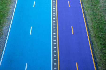 new blue and purple bicycle lane in Bangkok Thailand