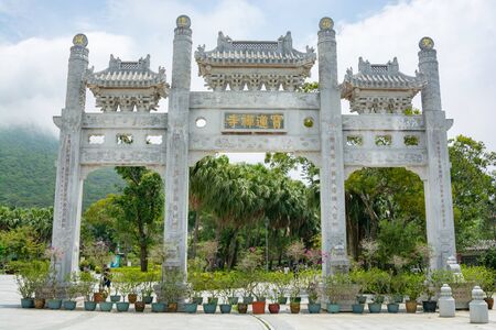 Hong Kong - May 4,2018 : The tourists visit the enormous Tian Tan Buddha  statue at Po Lin Monastery in Ngong Ping, Hong Kong.のeditorial素材