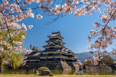 Matsumoto ,Nagano, Japan - April 20, 2019 :  People visiting Matsumoto castle on Cherry Blossom full bloom in Matsumoto, Nagano Prefecture, Japan.のeditorial素材