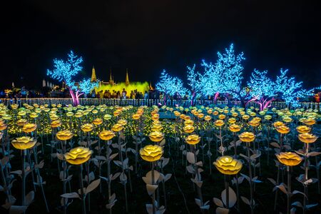 Bangkok,Thailand - May 27,2019 : Beautiful LED light decorations at Sanam Luang ceremonial ground,in front of Wat Phra Kaew and the Grand Palace to celebrate the Coronation of King Rama X.のeditorial素材