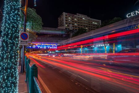 Bangkok, Thailand - December 16, 2019 : The street in front of shopping mall Central World at the downtown of Bangkok Ratchaprasong intersection on Christmas day and Happy new year event in Bangkokのeditorial素材