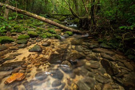 beautiful waterfall in green forest river stream in jungle of Thailandの写真素材