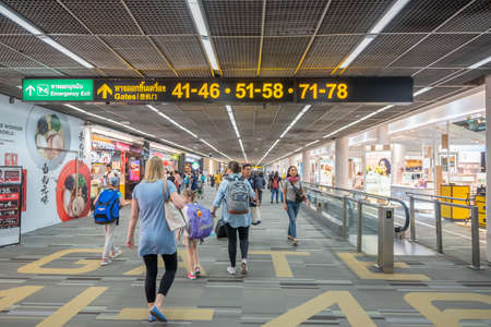 Bangkok, Thailand - April 04, 2019 : Interior with passenger at domestic departures in Don Mueang International Airport, Bangkok.のeditorial素材