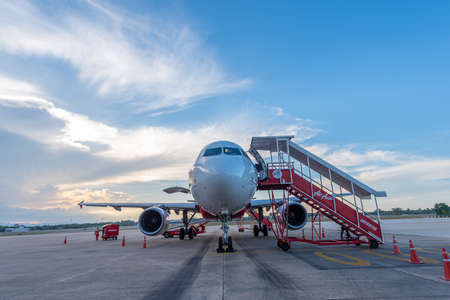 Surat Thani, Thailand - April 04, 2019 : Air Asia Airbus A320 at Surat Thani  International Airport,...