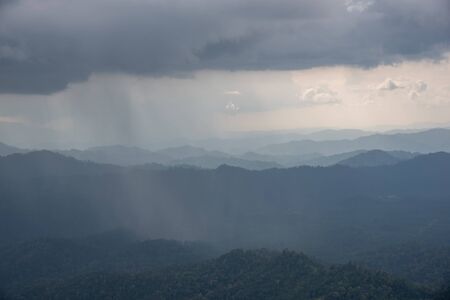beautiful mountain landscape during a  rain and clouds in western of Thailandの写真素材