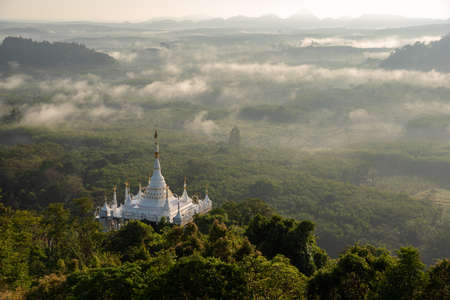 Landscape of beautiful morning fog sunrise at Khao Na Nai Luang Dharma Park in Surat Thani province, Thailandの写真素材