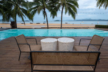 RANONG, THAILAND - September 20, 2020 : The swimming pool view at Koh Phayam island, Ranong Province, Thailand.のeditorial素材