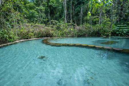 Blue Pool, turquoise crystal clear water in forest southern of Thailandの写真素材